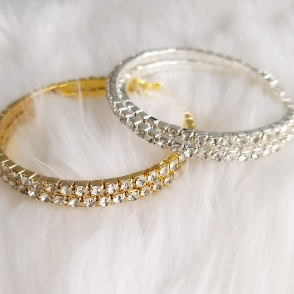 Silver Or Gold Rhinestone Wrap Bracelets - Picture 2 of 3